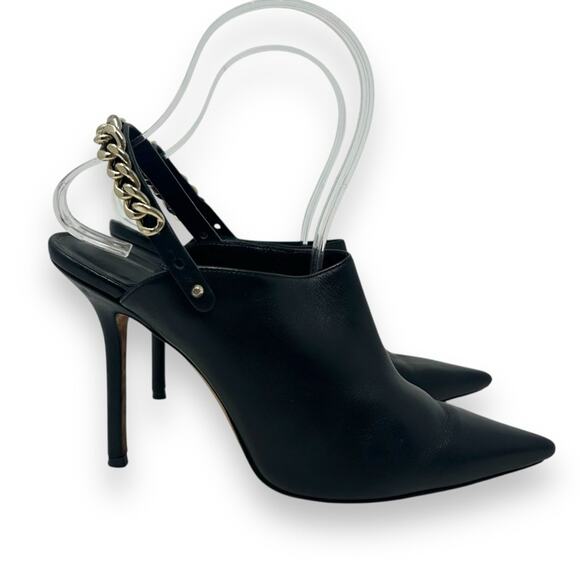 Jimmy Choo Lexx 100 Black Leather Gold Chain Slingback Heel Mules 36.5 Women’s - Picture 2 of 12